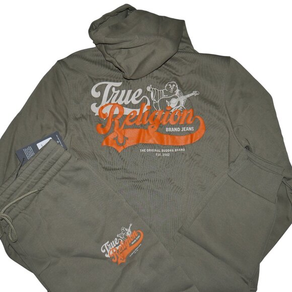 True Religion Men's Sweatsuit Size M Fleece Tracksuit Gift Set Olive Green NWT - Picture 10 of 11